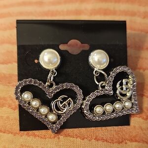 Gucci Purple Heart Drop Earrings with Pearl Accents